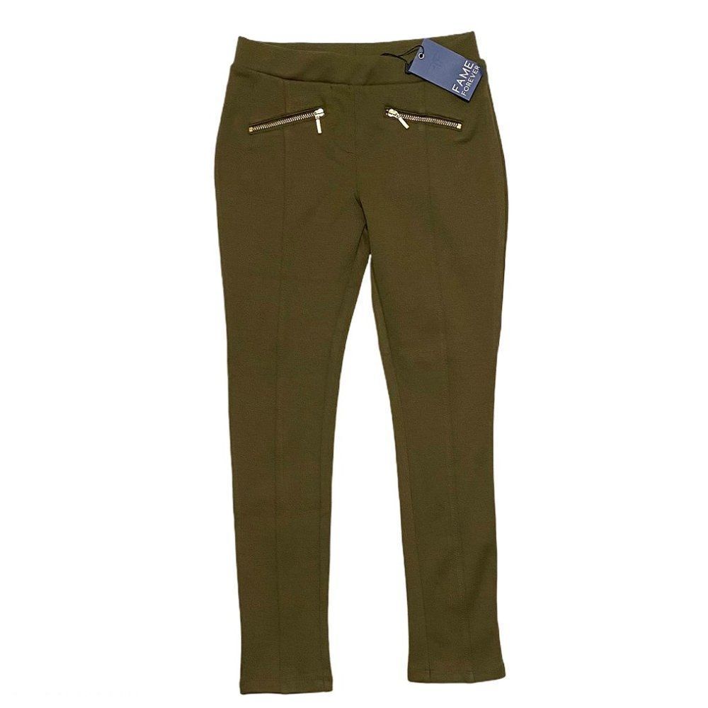 NEW Fame Forever Olive Green Treggings with Gold Zip